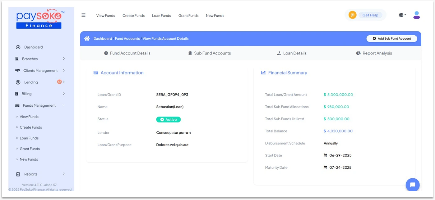 Official PaySoko Finance Funds management screen